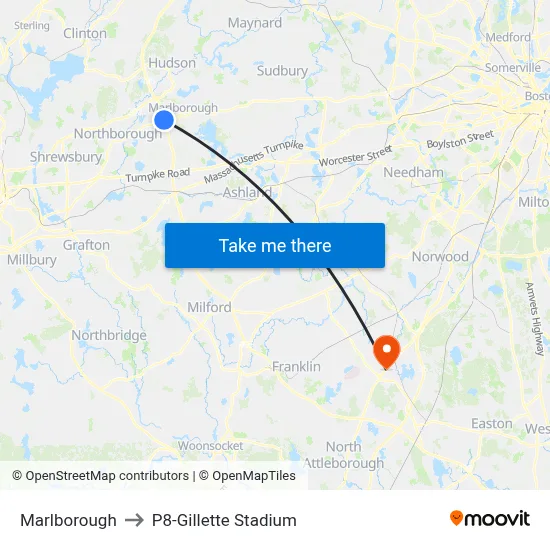 Marlborough to P8-Gillette Stadium map