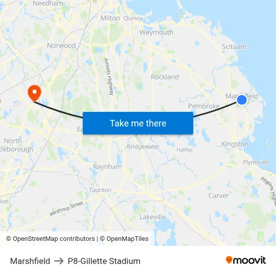 Marshfield to P8-Gillette Stadium map