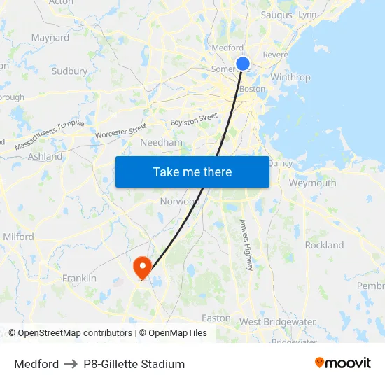 Medford to P8-Gillette Stadium map