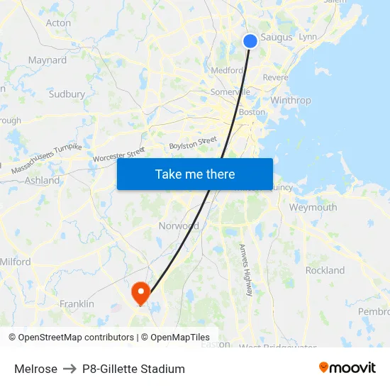 Melrose to P8-Gillette Stadium map