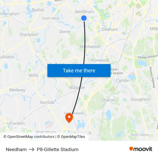 Needham to P8-Gillette Stadium map