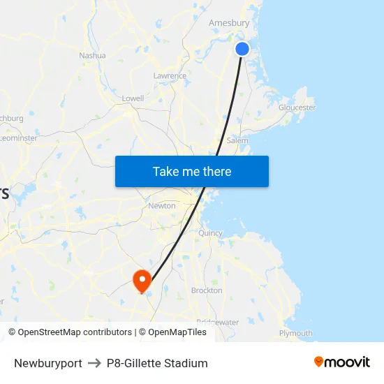 Newburyport to P8-Gillette Stadium map