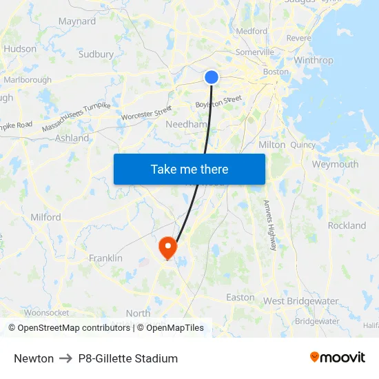 Newton to P8-Gillette Stadium map