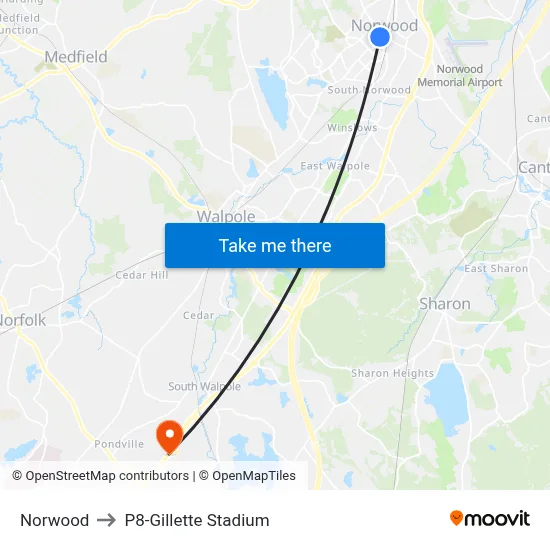 Norwood to P8-Gillette Stadium map