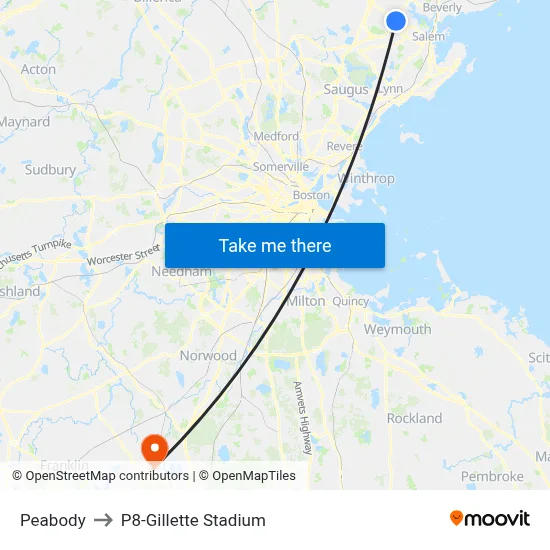 Peabody to P8-Gillette Stadium map