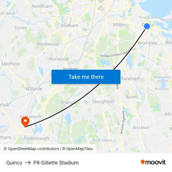 Quincy to P8-Gillette Stadium map
