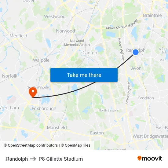 Randolph to P8-Gillette Stadium map