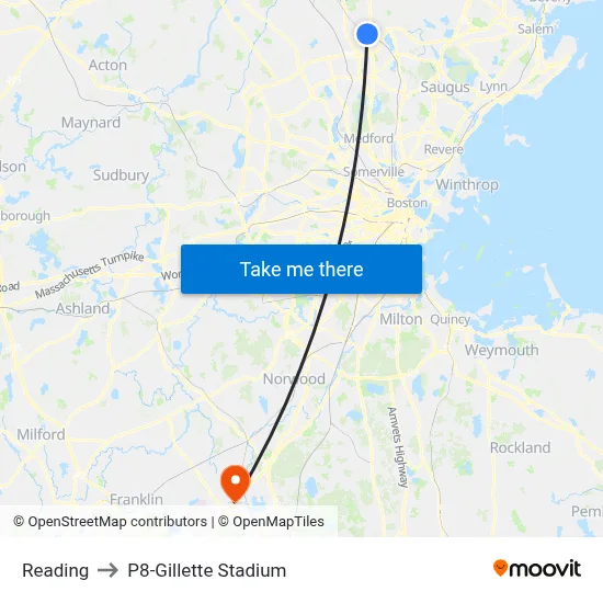 Reading to P8-Gillette Stadium map