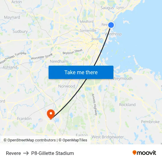 Revere to P8-Gillette Stadium map