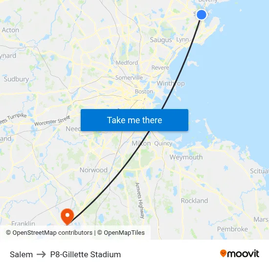 Salem to P8-Gillette Stadium map