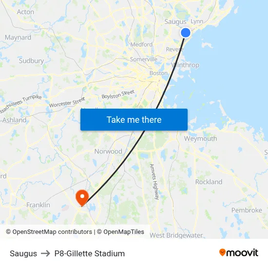 Saugus to P8-Gillette Stadium map