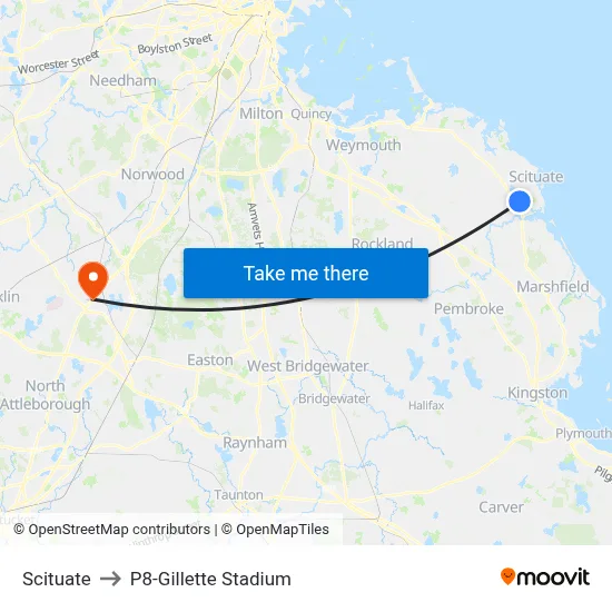 Scituate to P8-Gillette Stadium map