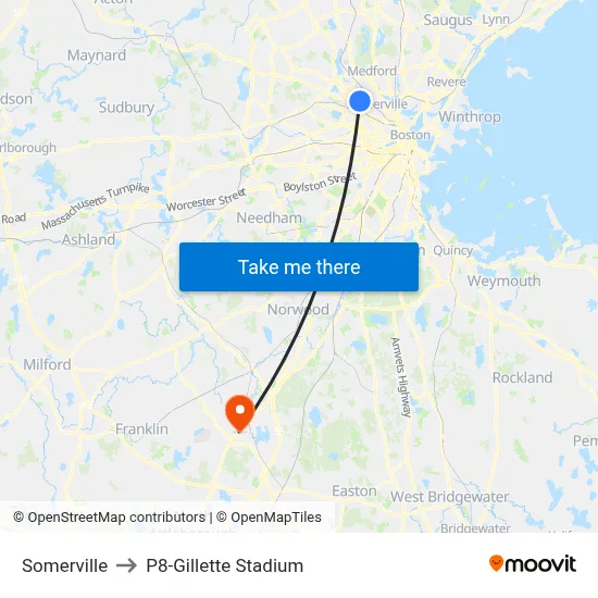 Somerville to P8-Gillette Stadium map