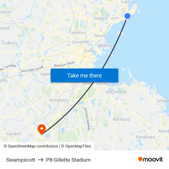 Swampscott to P8-Gillette Stadium map