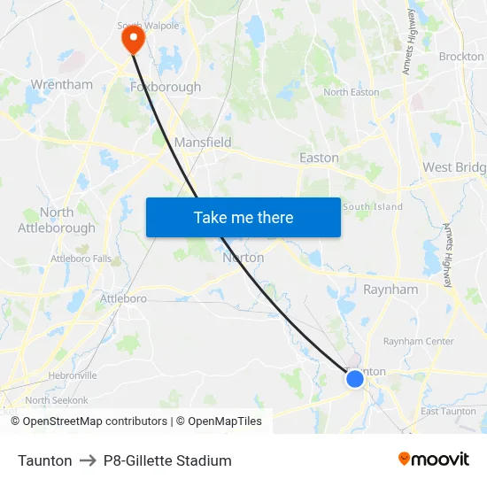 Taunton to P8-Gillette Stadium map