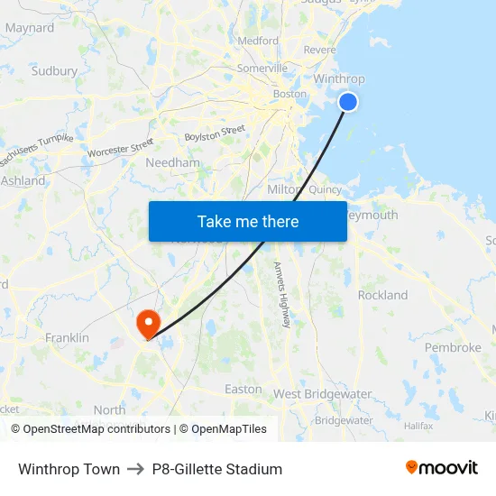 Winthrop Town to P8-Gillette Stadium map