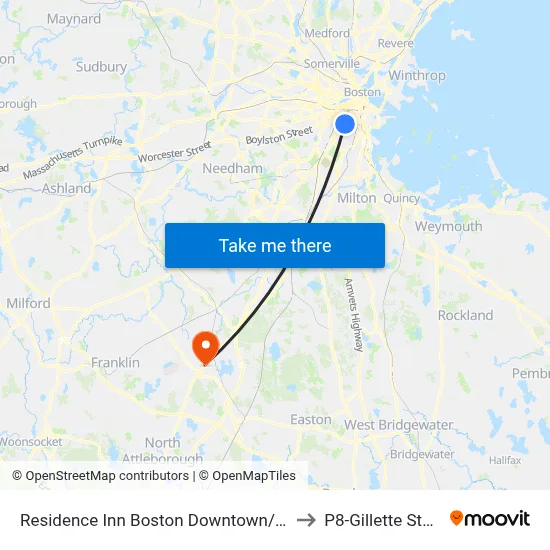 Residence Inn Boston Downtown/South End to P8-Gillette Stadium map