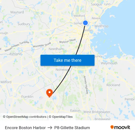 Encore Boston Harbor to P8-Gillette Stadium map