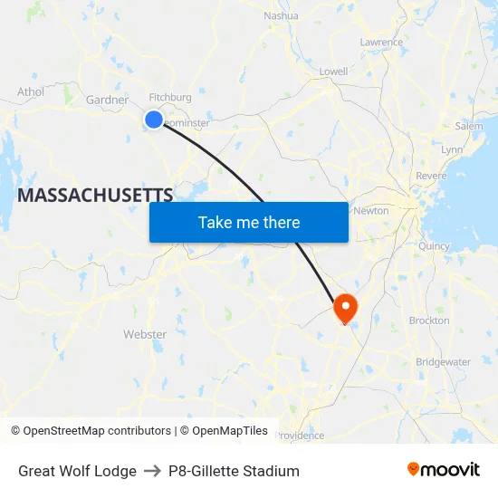 Great Wolf Lodge to P8-Gillette Stadium map