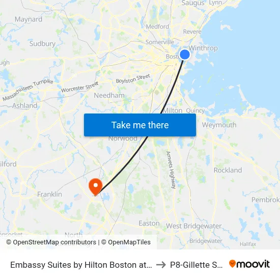 Embassy Suites by Hilton Boston at Logan Airport to P8-Gillette Stadium map