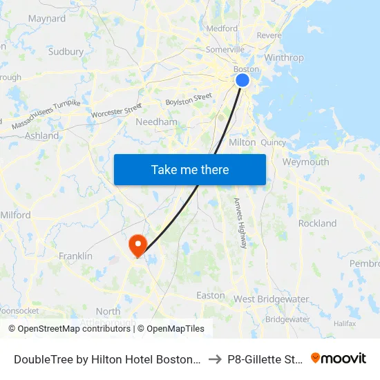 DoubleTree by Hilton Hotel Boston - Downtown to P8-Gillette Stadium map