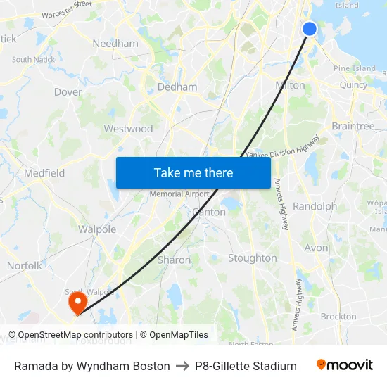 Ramada by Wyndham Boston to P8-Gillette Stadium map