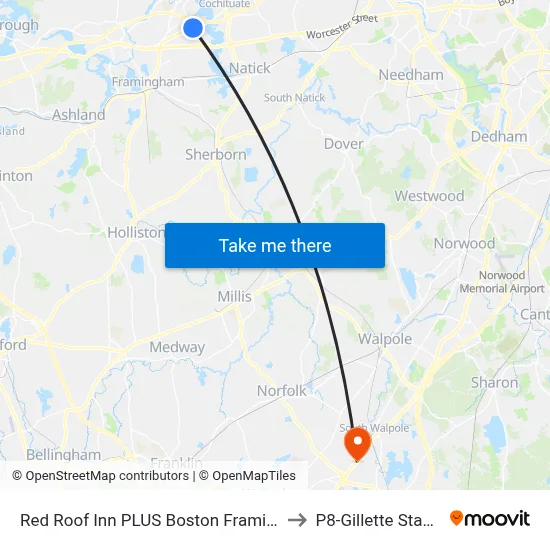 Red Roof Inn PLUS Boston Framingham to P8-Gillette Stadium map