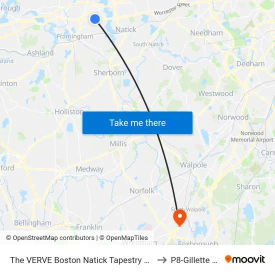 The VERVE Boston Natick Tapestry Collection by Hilton to P8-Gillette Stadium map