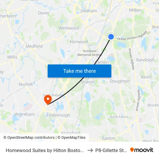 Homewood Suites by Hilton Boston Canton MA to P8-Gillette Stadium map