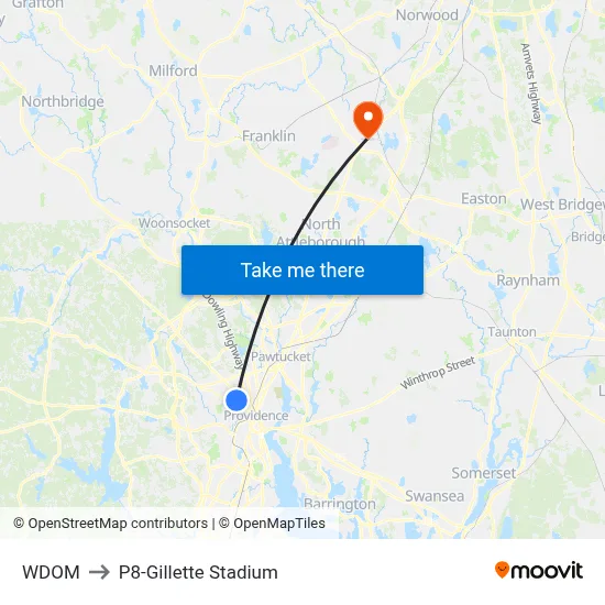 WDOM to P8-Gillette Stadium map