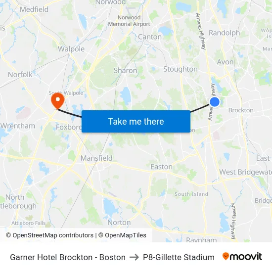 Garner Hotel Brockton - Boston to P8-Gillette Stadium map