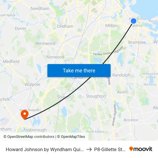 Howard Johnson by Wyndham Quincy/Boston to P8-Gillette Stadium map