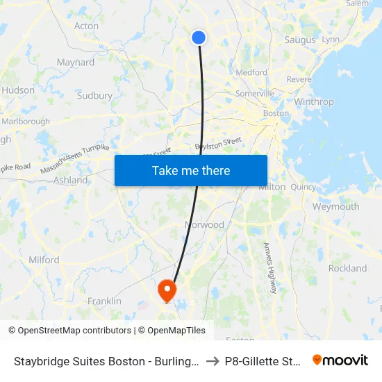 Staybridge Suites Boston - Burlington by Ihg to P8-Gillette Stadium map
