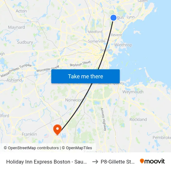 Holiday Inn Express Boston - Saugus by IHG to P8-Gillette Stadium map