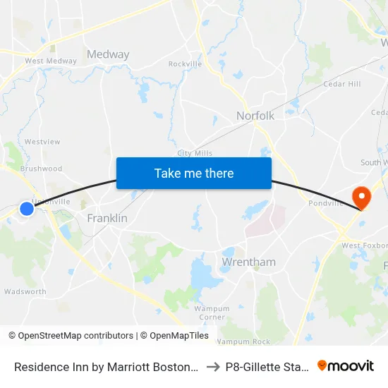 Residence Inn by Marriott Boston Franklin to P8-Gillette Stadium map