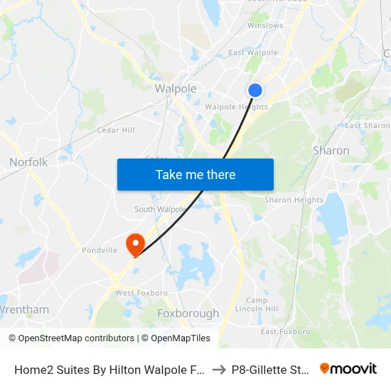 Home2 Suites By Hilton Walpole Foxborough to P8-Gillette Stadium map