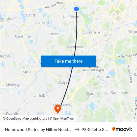 Homewood Suites by Hilton Needham Boston to P8-Gillette Stadium map