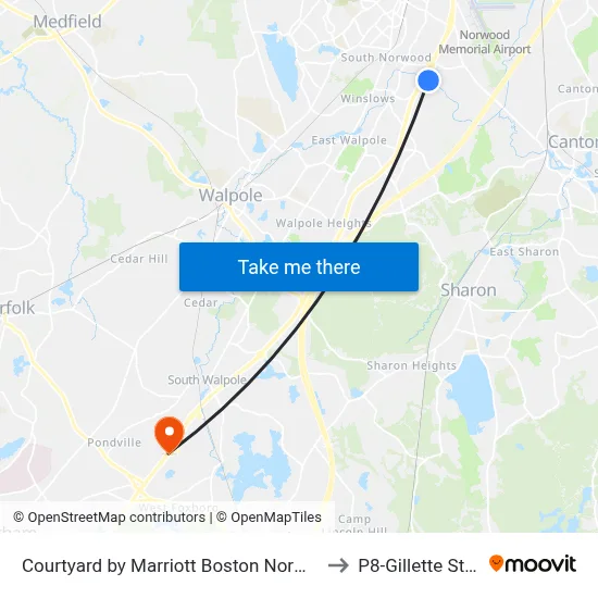 Courtyard by Marriott Boston Norwood/Canton to P8-Gillette Stadium map