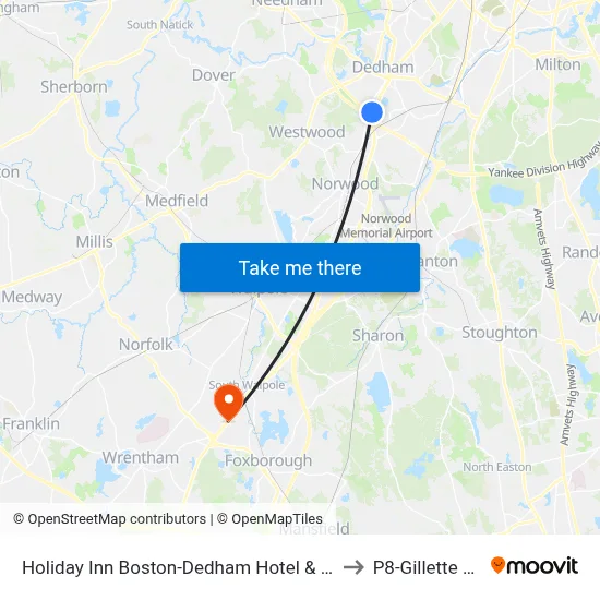 Holiday Inn Boston-Dedham Hotel & Conference Center to P8-Gillette Stadium map