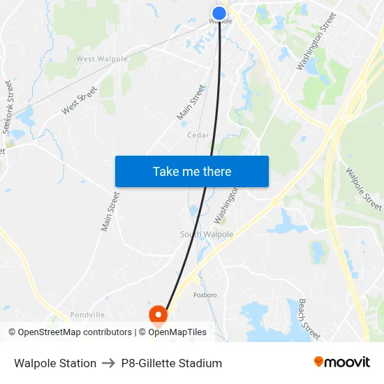 Walpole Station to P8-Gillette Stadium map