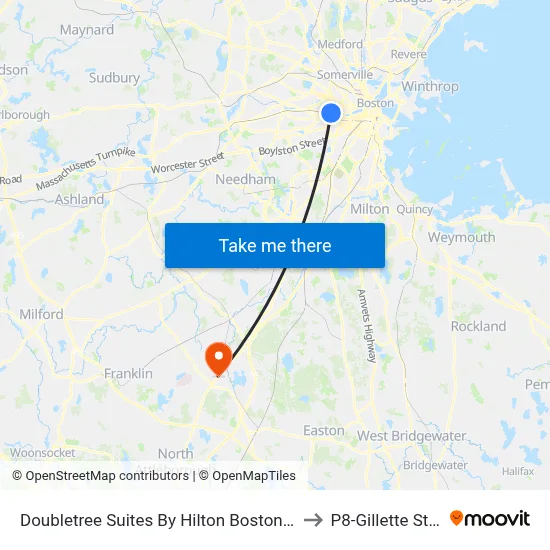 Doubletree Suites By Hilton Boston - Cambridge to P8-Gillette Stadium map