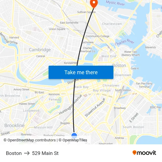 Boston to 529 Main St map