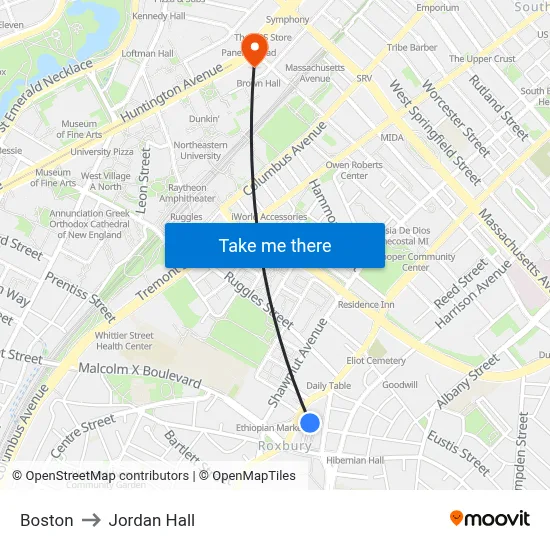 Boston to Jordan Hall map