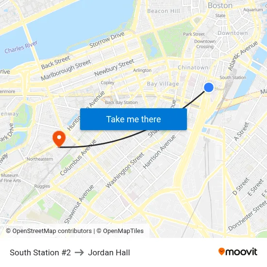South Station #2 to Jordan Hall map