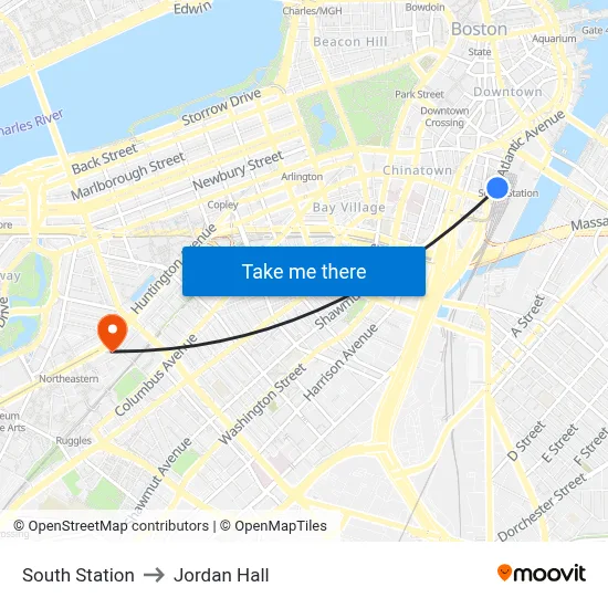 South Station to Jordan Hall map