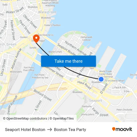 Seaport Hotel Boston to Boston Tea Party map