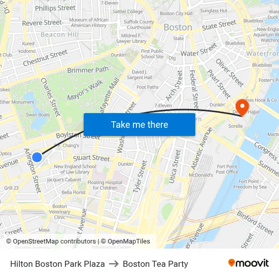 Hilton Boston Park Plaza to Boston Tea Party map
