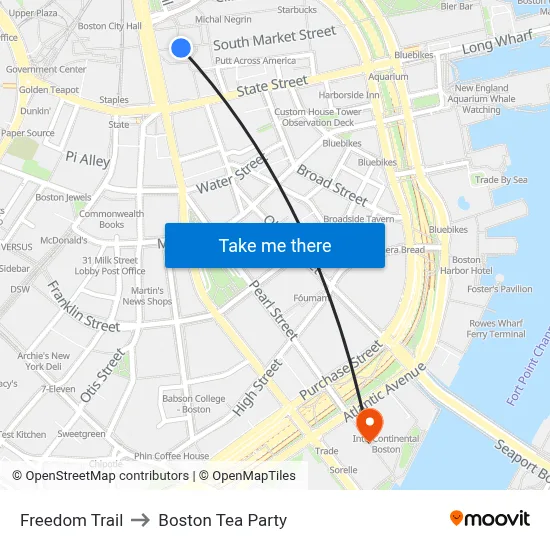 Freedom Trail to Boston Tea Party map