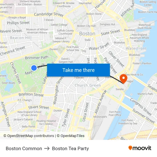 Boston Common to Boston Tea Party map
