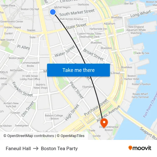Faneuil Hall to Boston Tea Party map